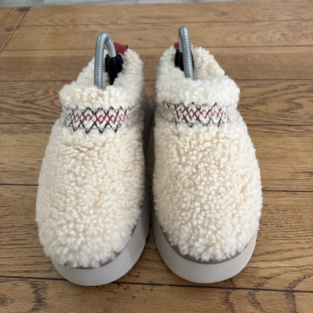 UGG Tazz Braid Natural Heritage Fuzzy Wool Platform Slippers Women's Size 9 - Picture 2 of 9